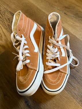 Vans Orange High-Top Canvas Sneakers with White Stripe